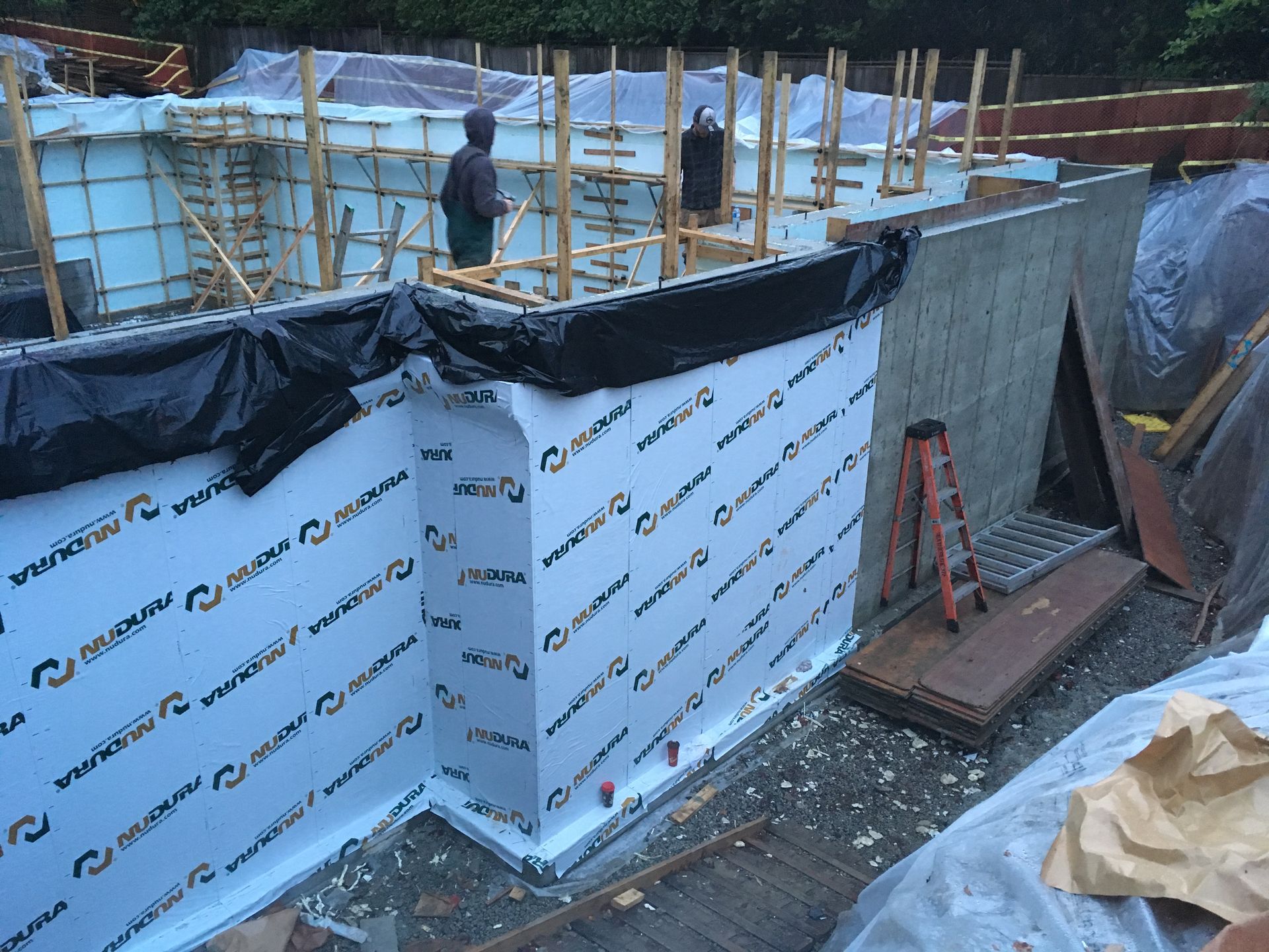 Nudura waterproofing membrane installed on an ICF wall